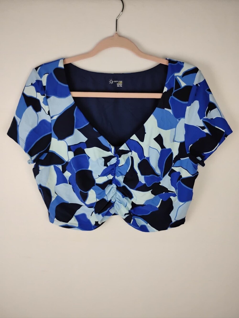 New Offline By Aerie Active Crop Top In Blue Abstract Print Size XXL - Picture 2 of 5